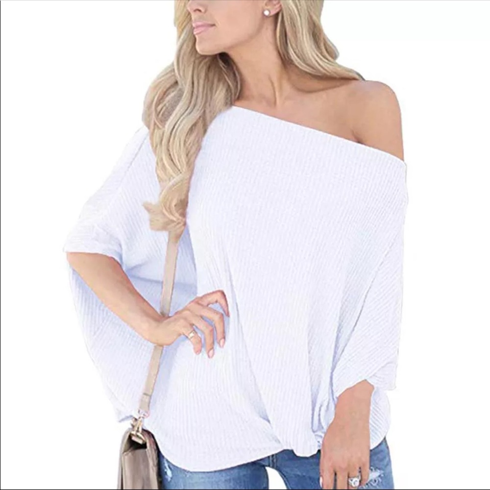NEW!  Off Shoulder Thermal Waffle Knit Twist Top - Picture 4 of 8